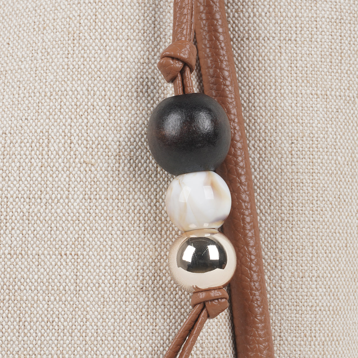 Cabas textile beige et camel