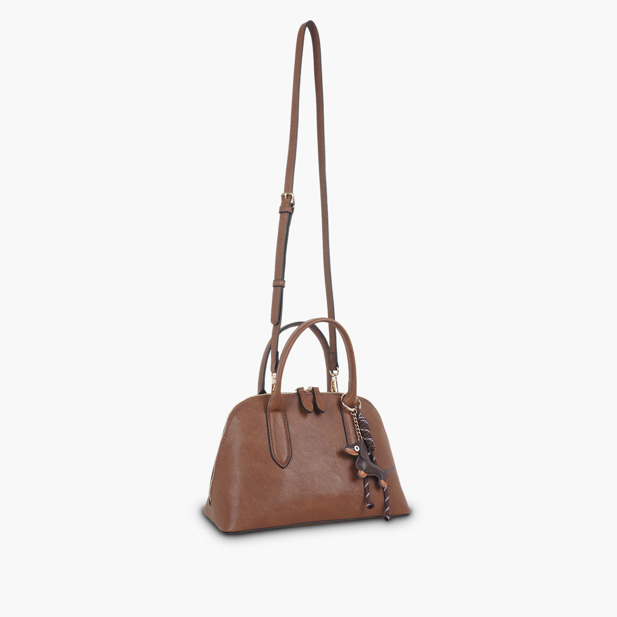 Sac porté main marron avec grigri teckel