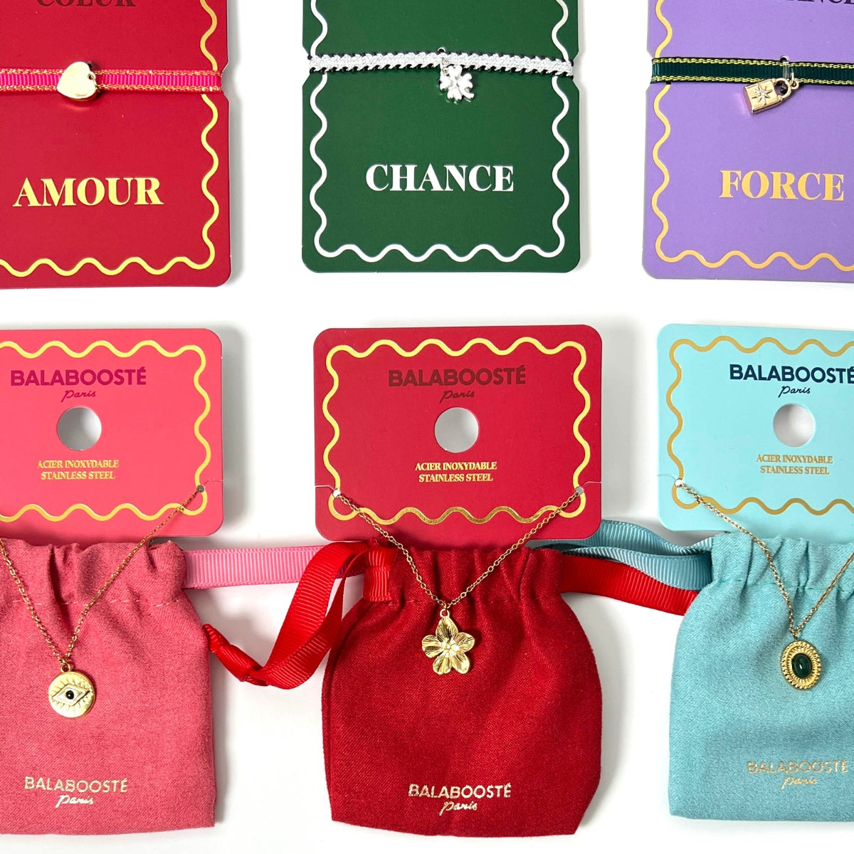 Collier pochon médaillon acier inoxydable et pierre de Jade