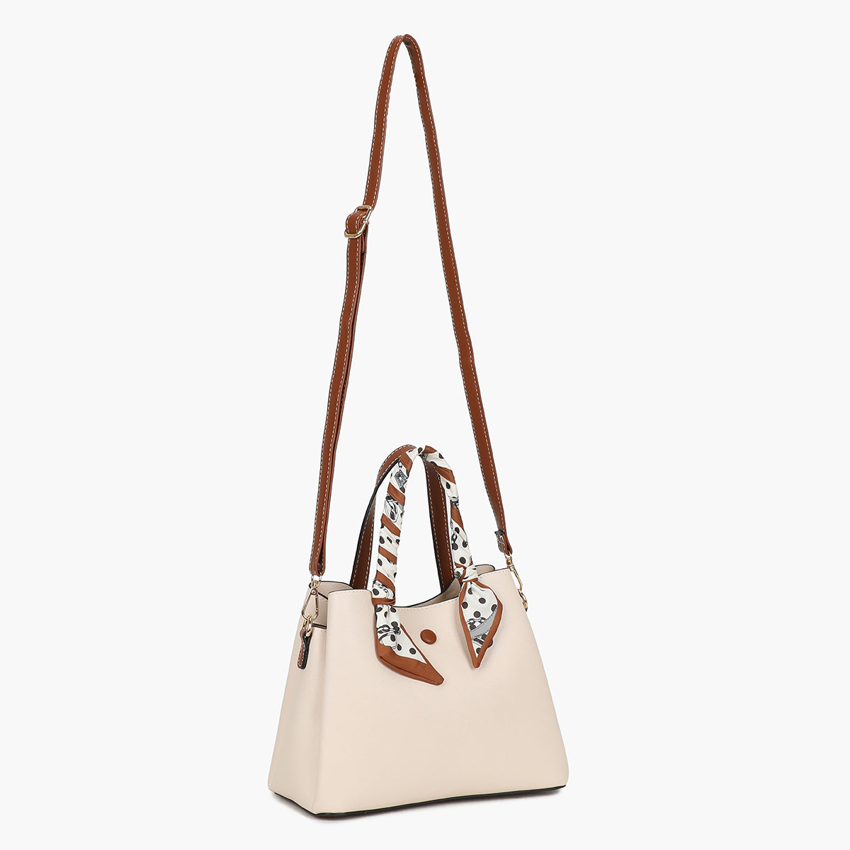 Petit sac à main écru bicolor effet grainé avec foulard