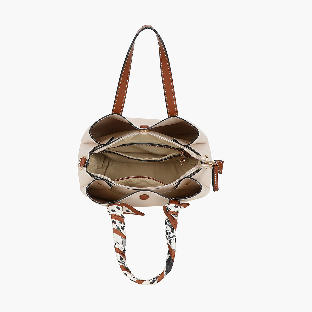 Petit sac à main écru bicolor effet grainé avec foulard