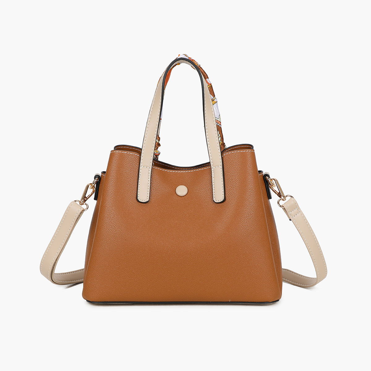 Petit sac à main camel bicolor effet grainé avec foulard