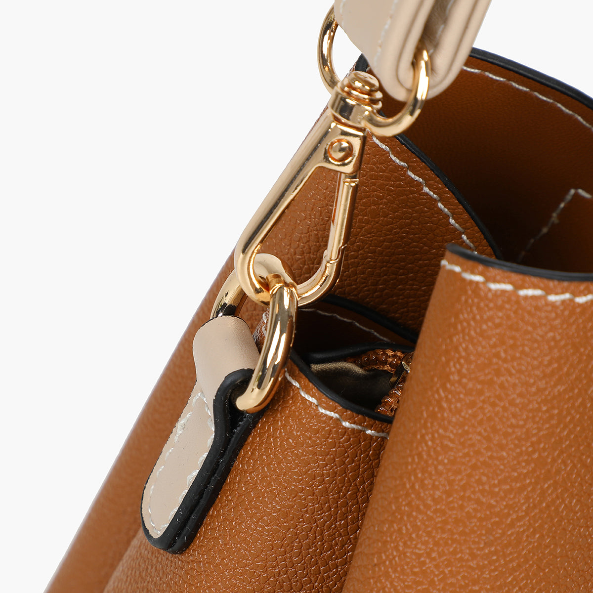 Petit sac à main camel bicolor effet grainé avec foulard