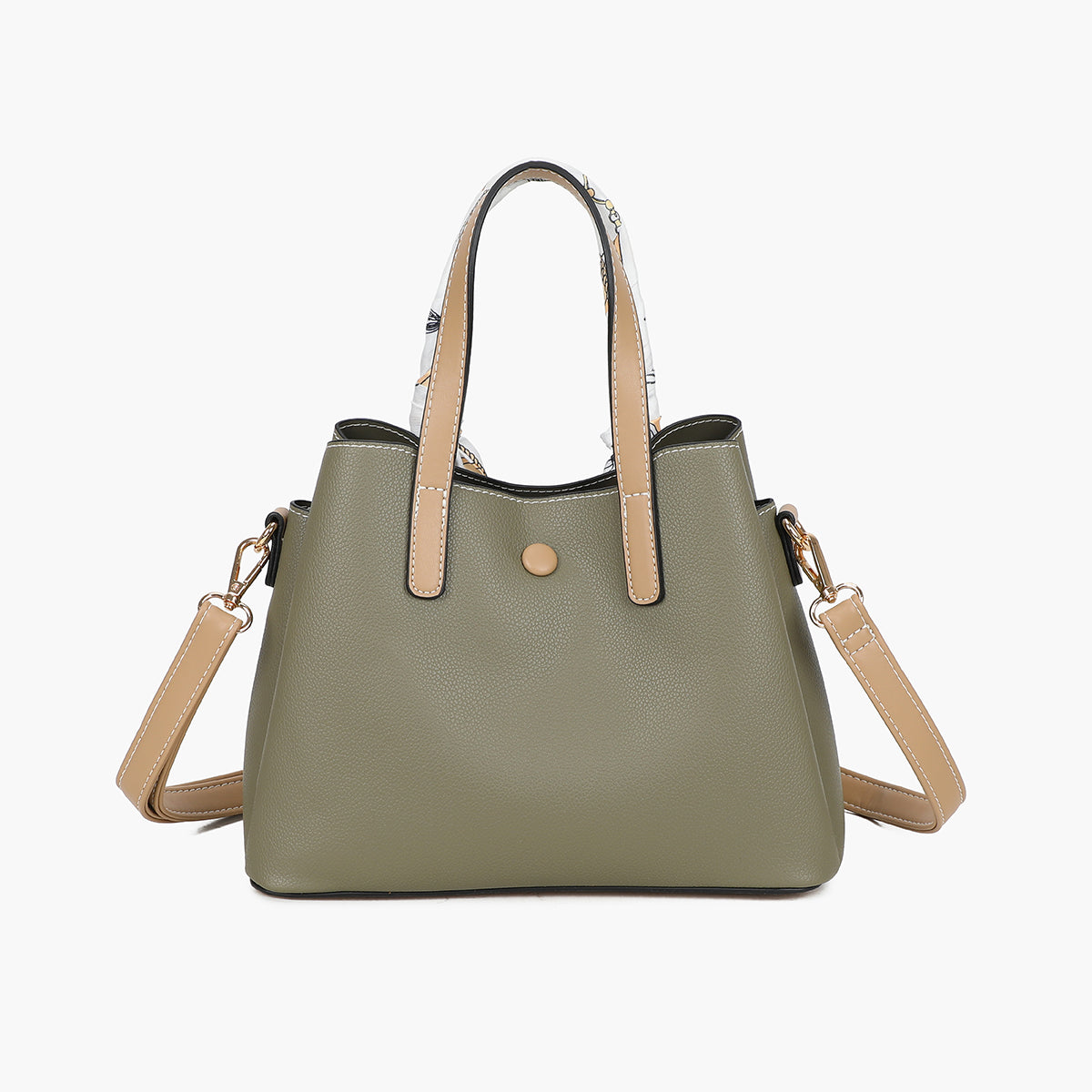 Petit sac à main kaki bicolor effet grainé avec foulard