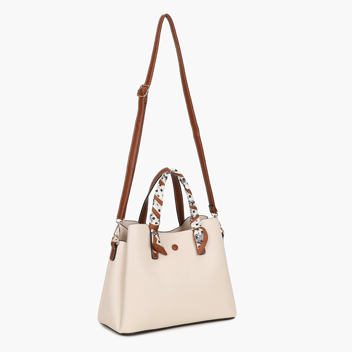 Sac à main effet grainé écru avec foulard