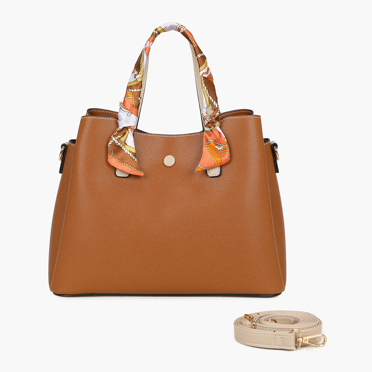 Sac à main effet grainé camel avec foulard