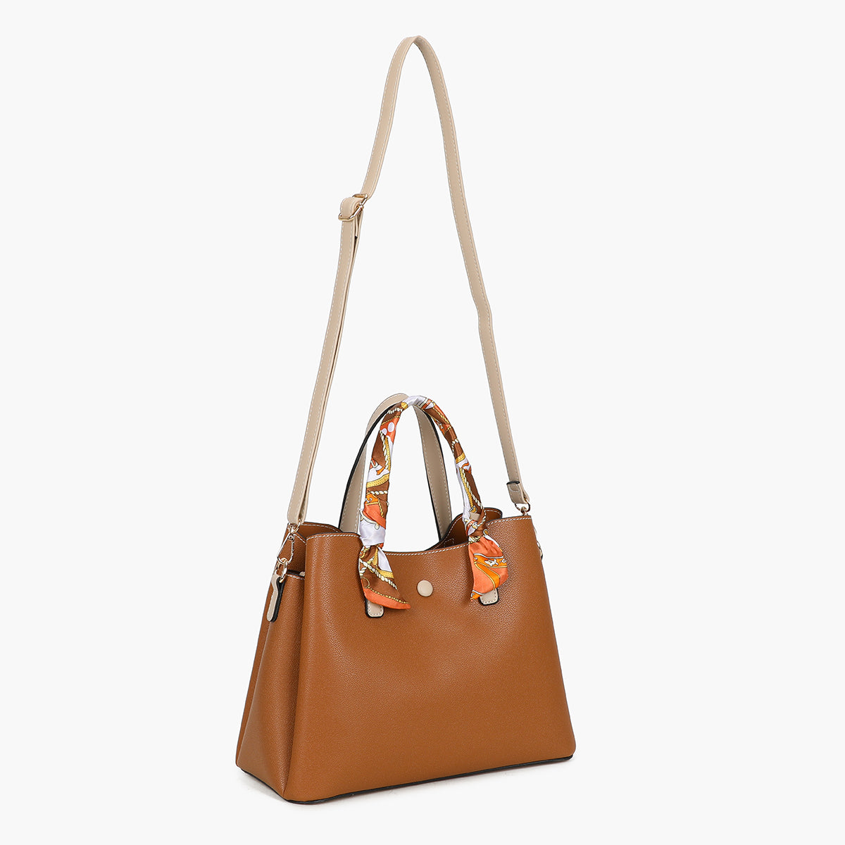 Sac à main effet grainé camel avec foulard