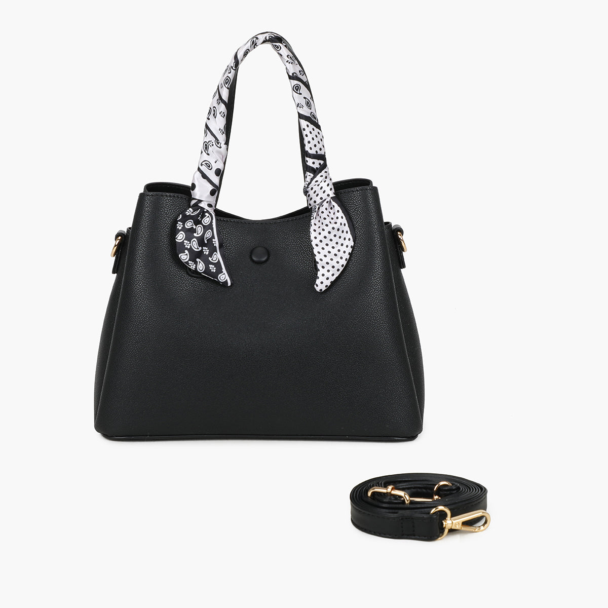 Petit sac à main noir bicolor effet grainé avec foulard