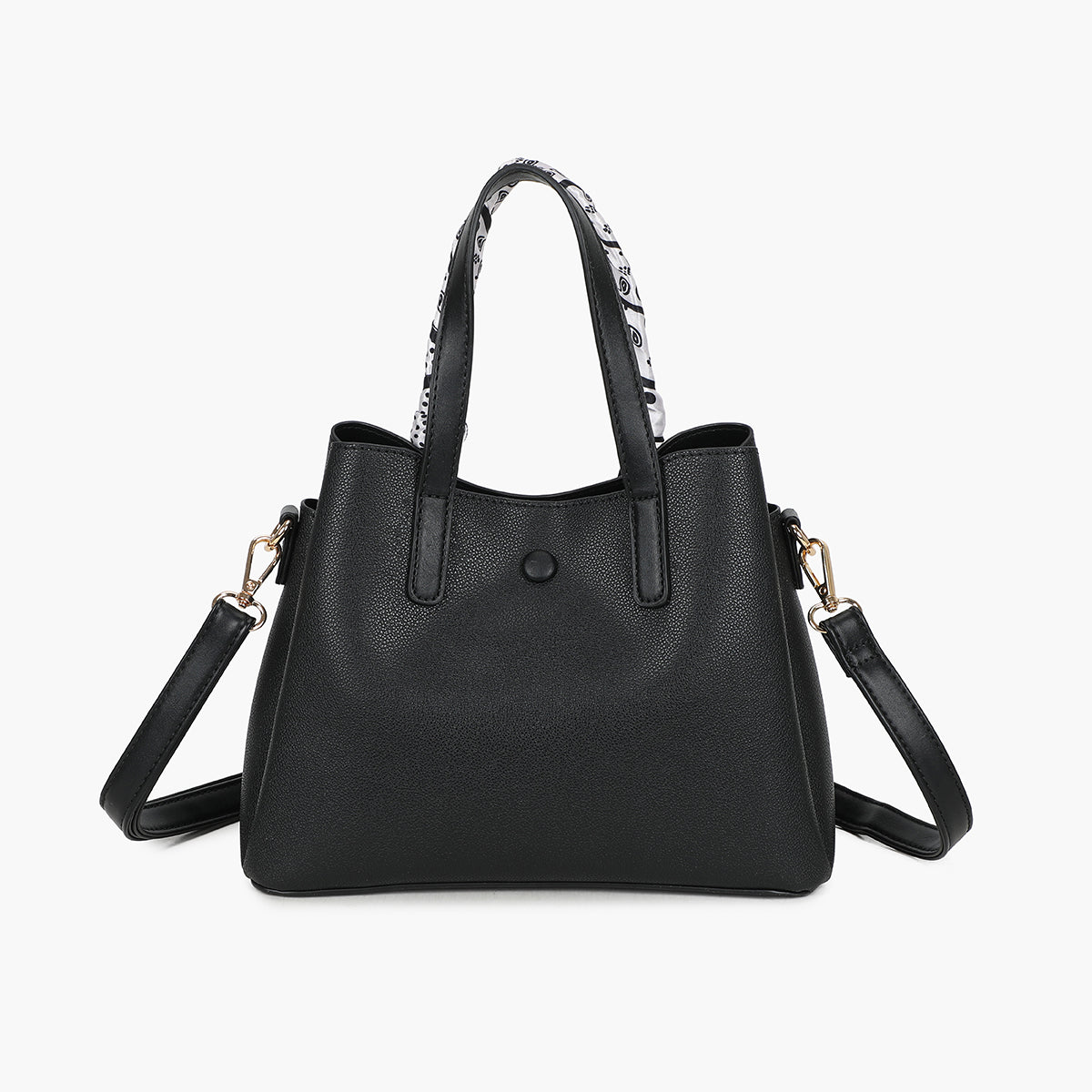 Petit sac à main noir bicolor effet grainé avec foulard