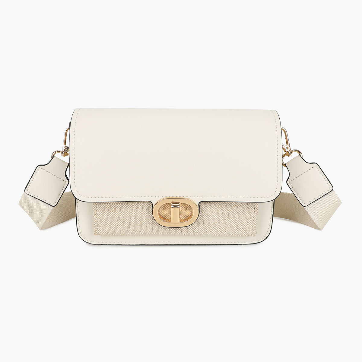 Sac à bandoulière bi-matière ivoire