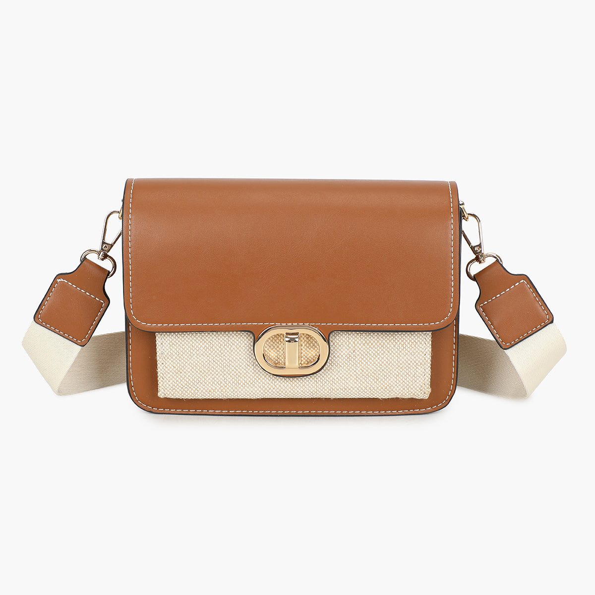 Sac à bandoulière bi-matière camel