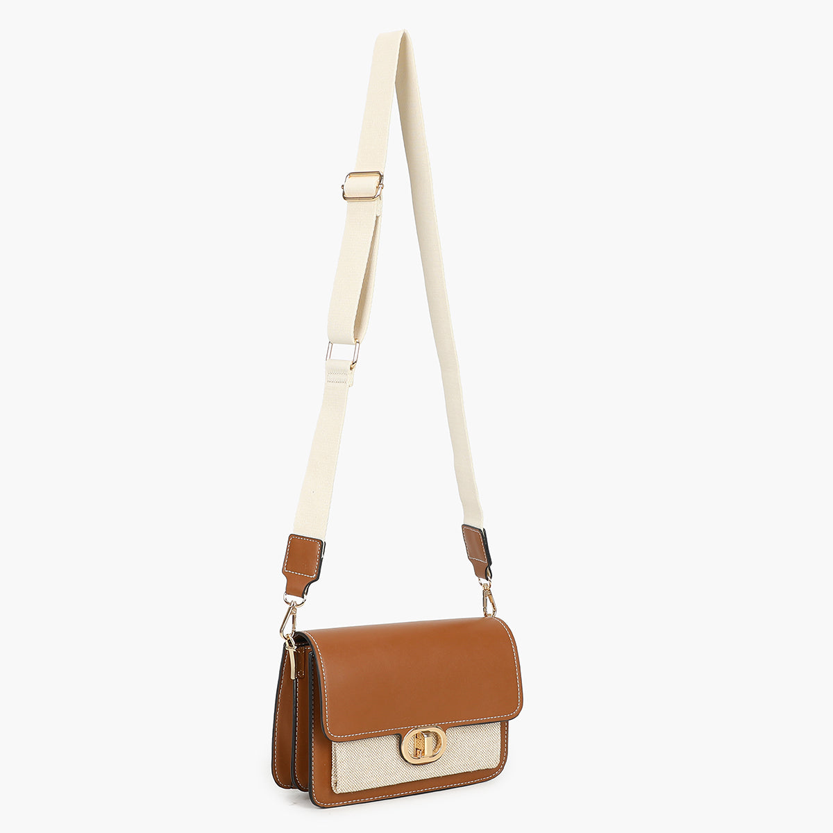 Sac à bandoulière bi-matière camel