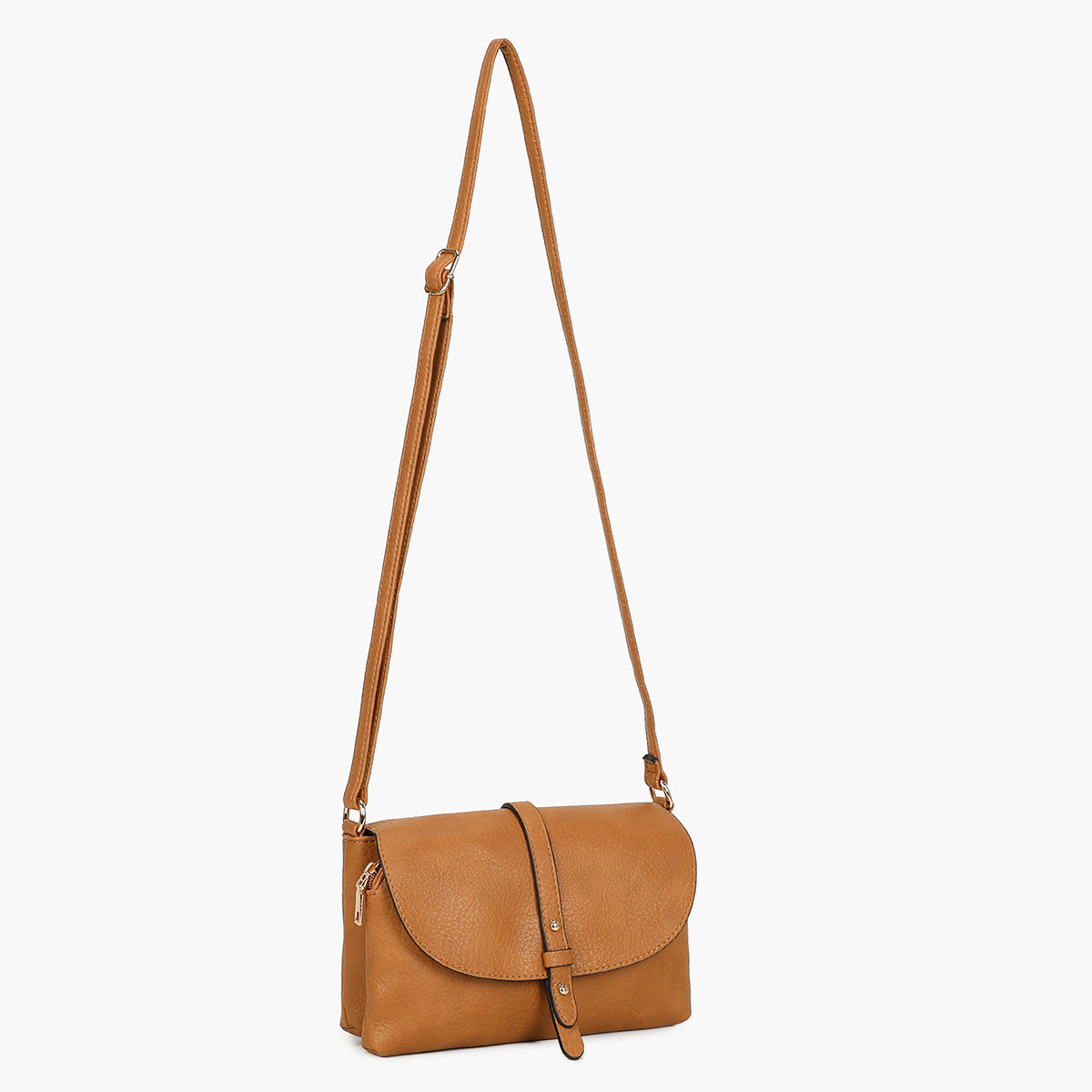 Petit sac à bandoulière effet grainé camel