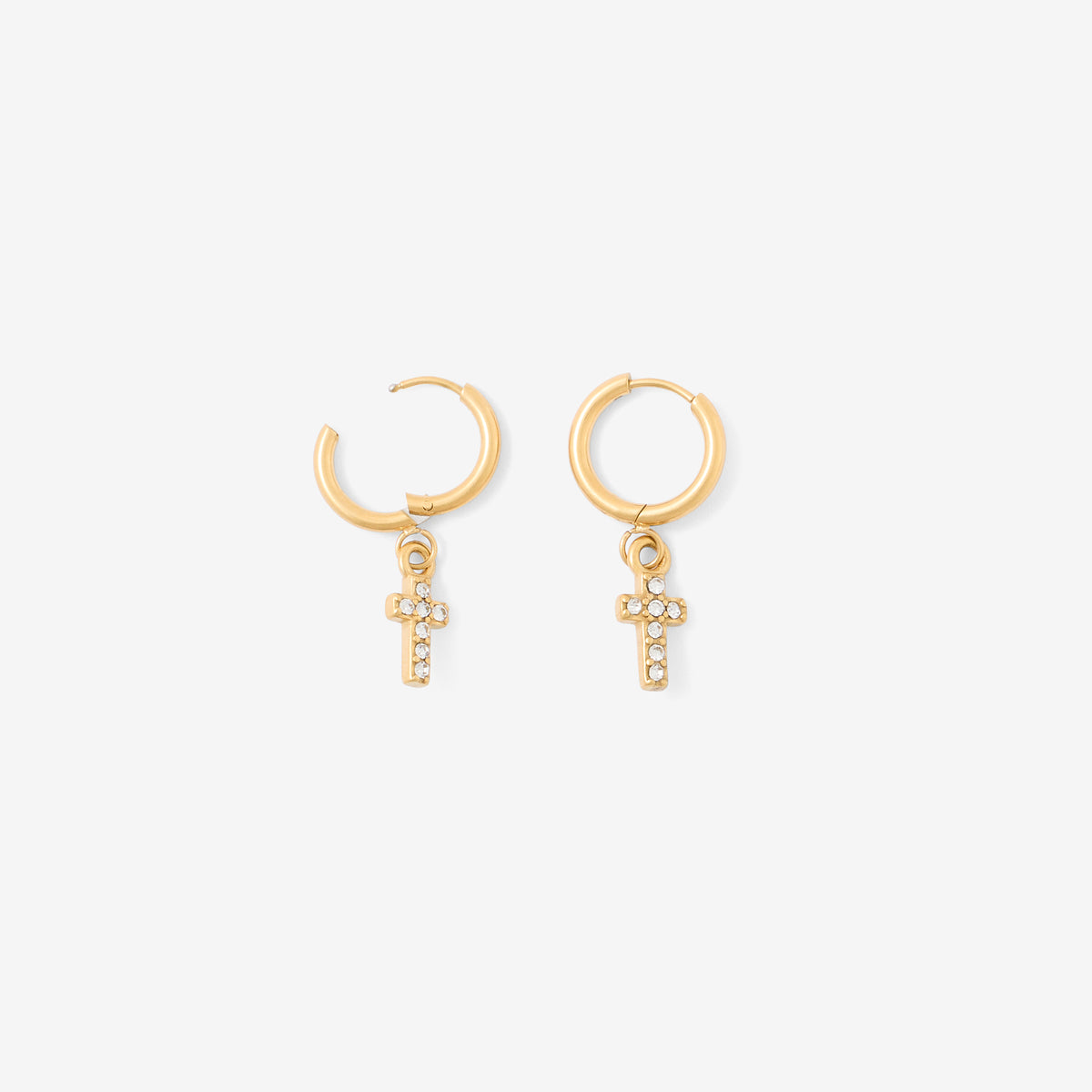 Créoles pendentif croix strassée Acier Inoxydable