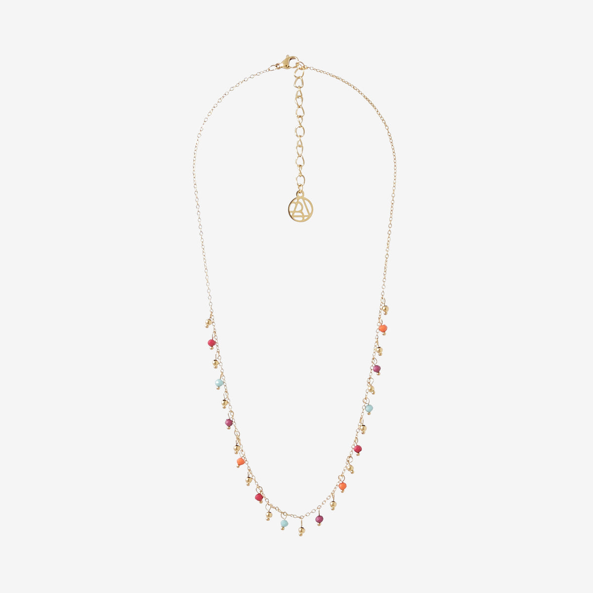 Collier perles à facettes multicolores en acier inoxydable