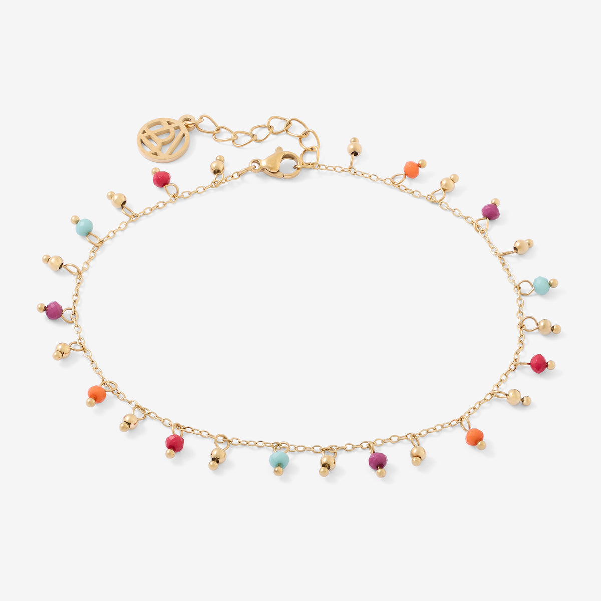 Chaine de cheville perles à facettes multicolores