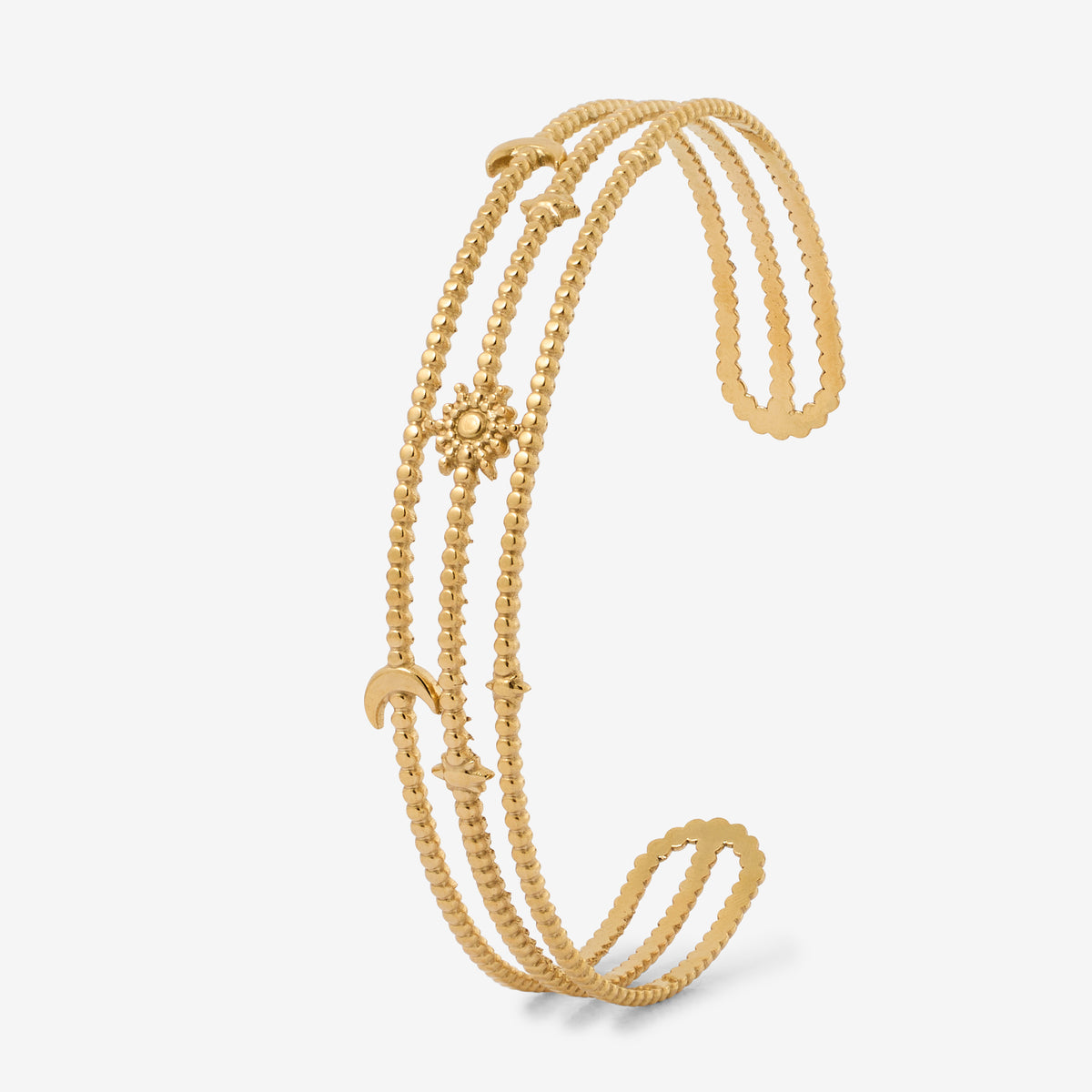 Manchette multi rangs étoile et soleil Acier Inoxydable