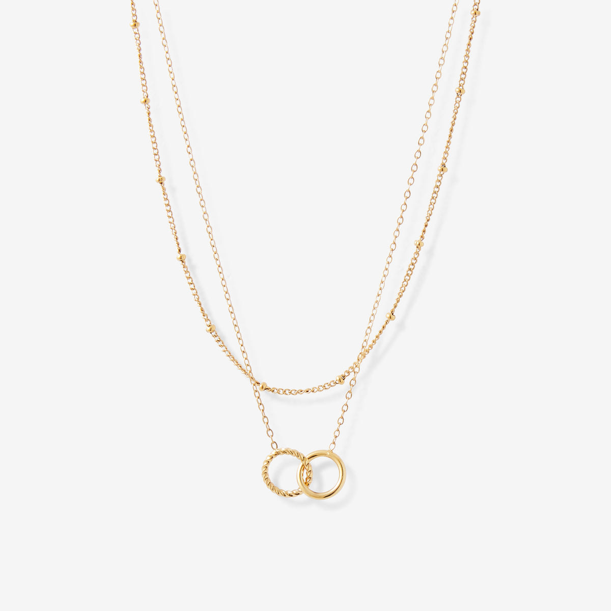 Collier 2 rangs cercles entremêlés en acier inoxydable