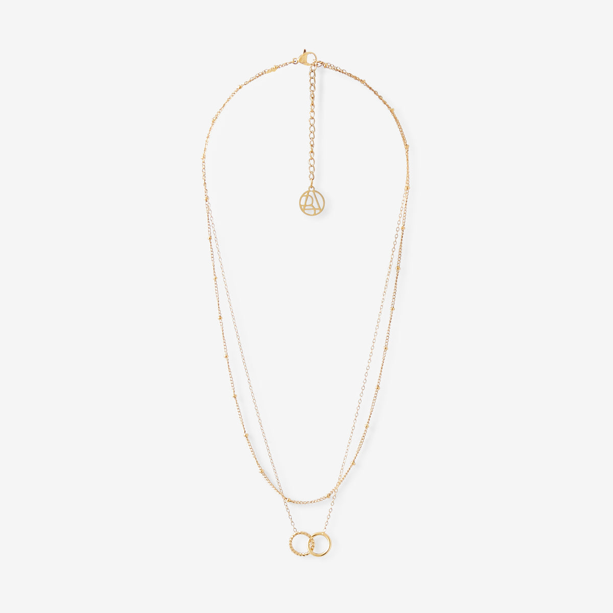 Collier 2 rangs cercles entremêlés en acier inoxydable