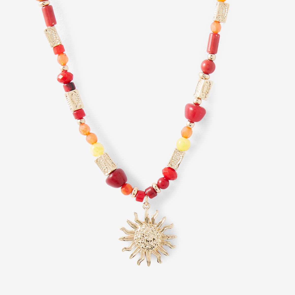 Collier à perles multicolore avec pendentif soleil