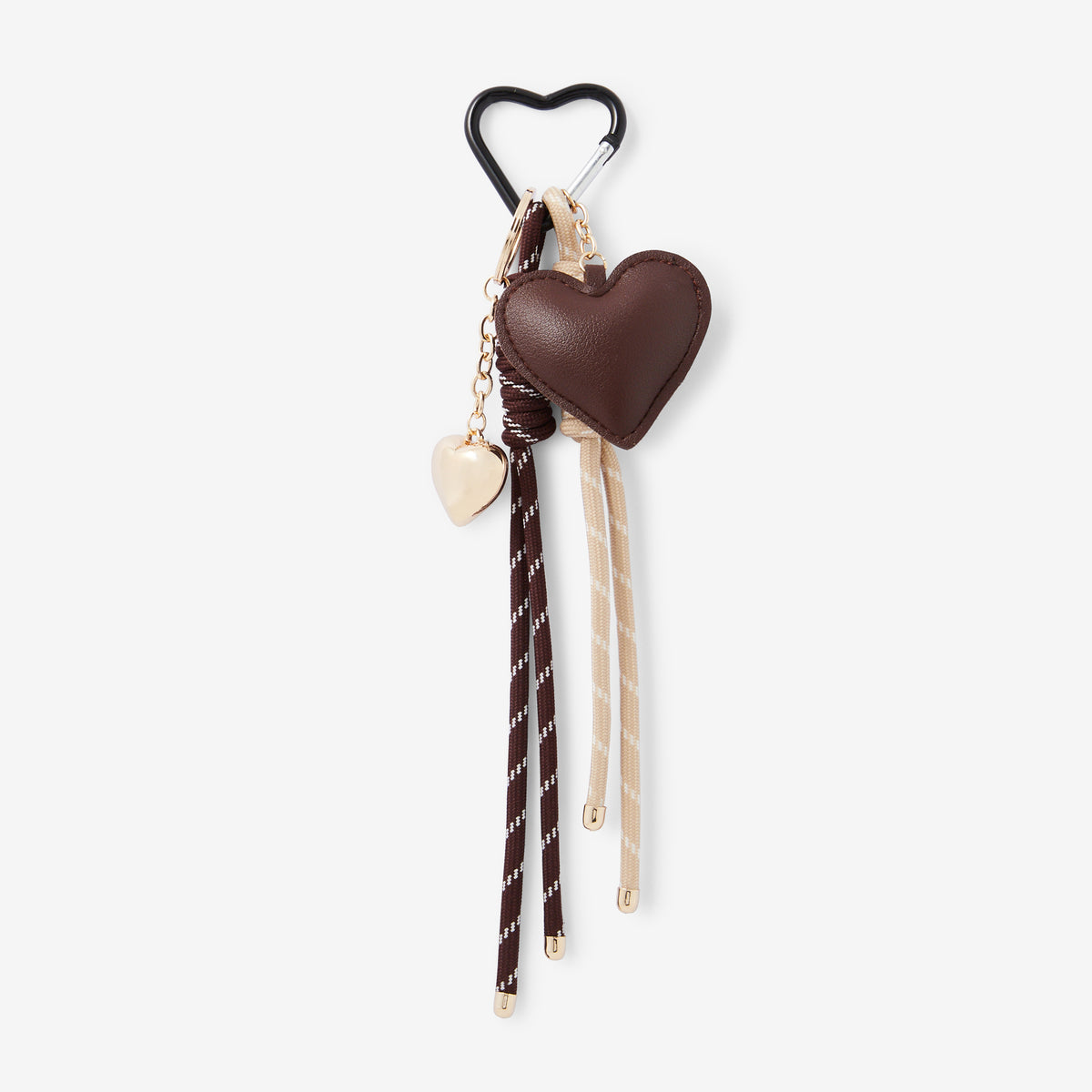 Porte-clés cœur effet cuir marron et cordons