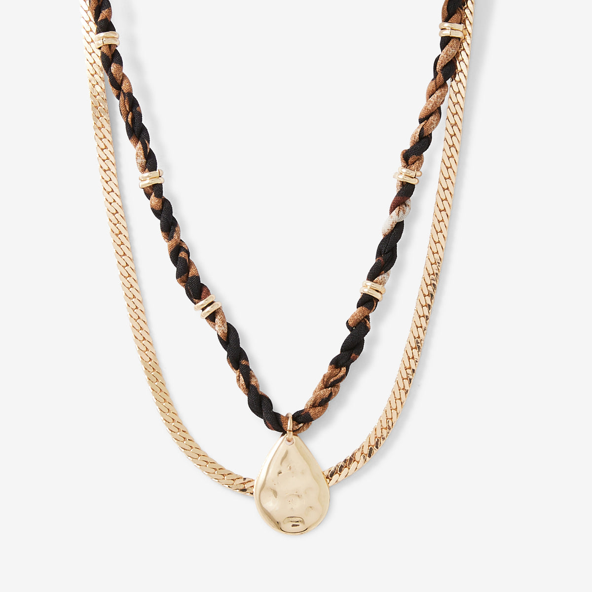 Set de 2 colliers chaine serpent et tissu tressé