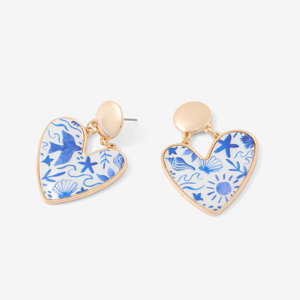 Boucles d’oreilles cœurs nacrés Balagane imprimé oiseaux