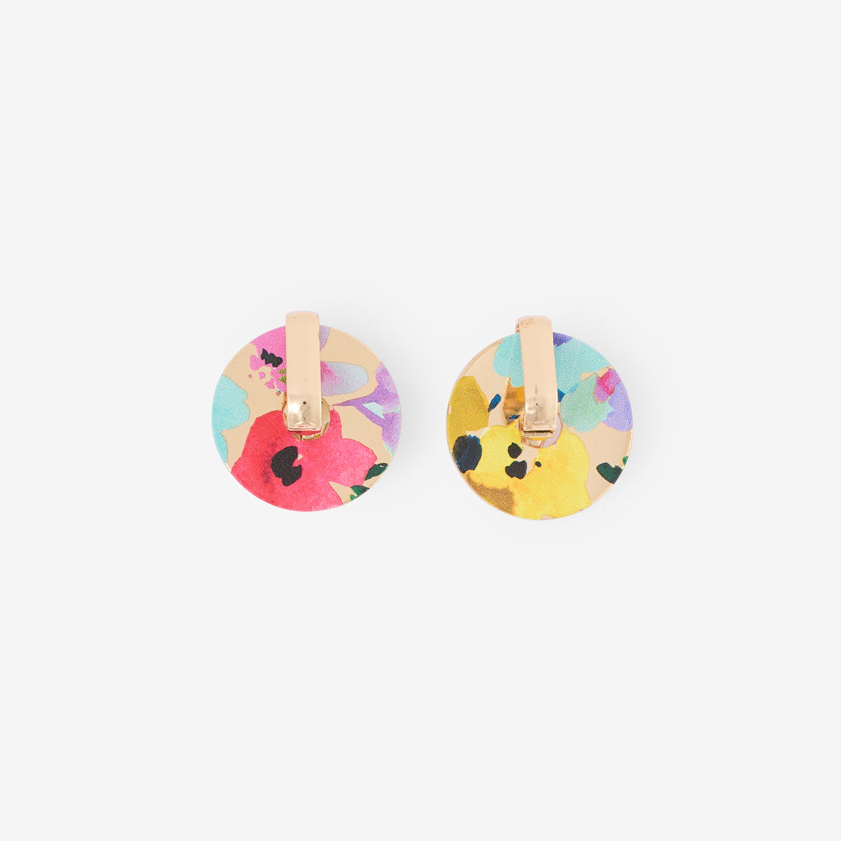 Boucles d'oreilles rondes à clips imprimées fleurs
