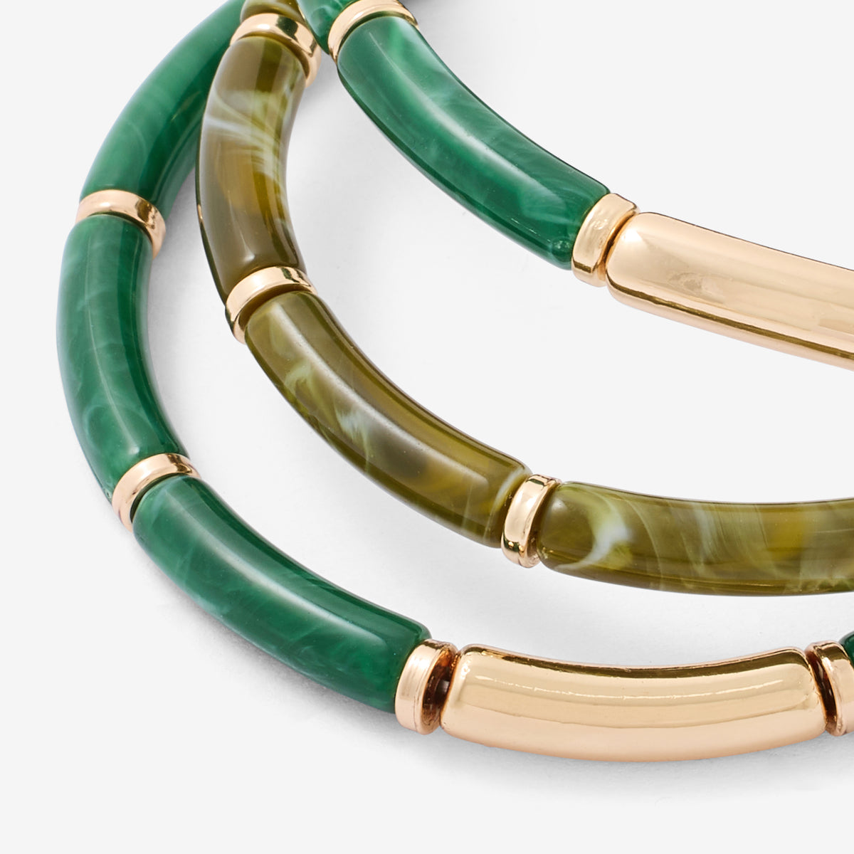 Set de 3 bracelets tubes vert et doré