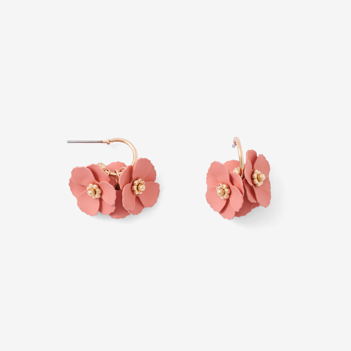 Créoles fleurs en coating rose