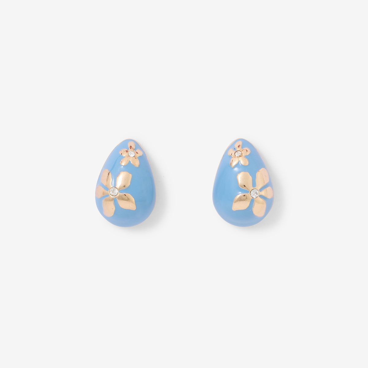 Boucles d'oreilles gouttes bleues à fleurs dorées