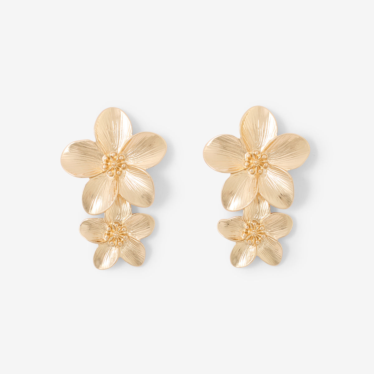 Boucles d'oreilles double fleur dorées