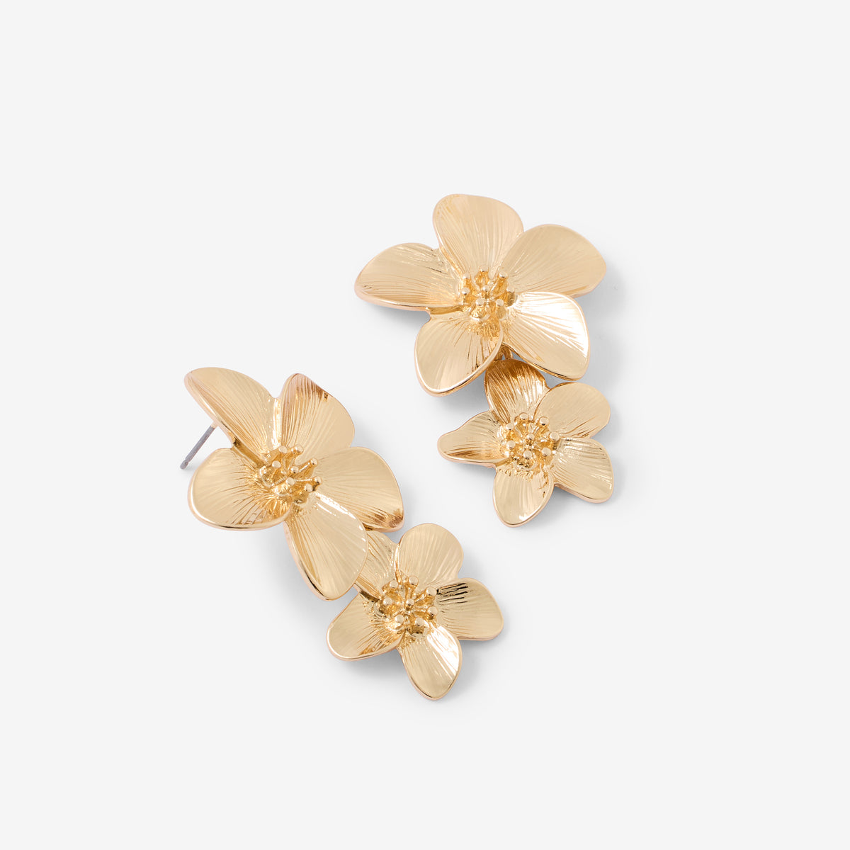 Boucles d'oreilles double fleur dorées