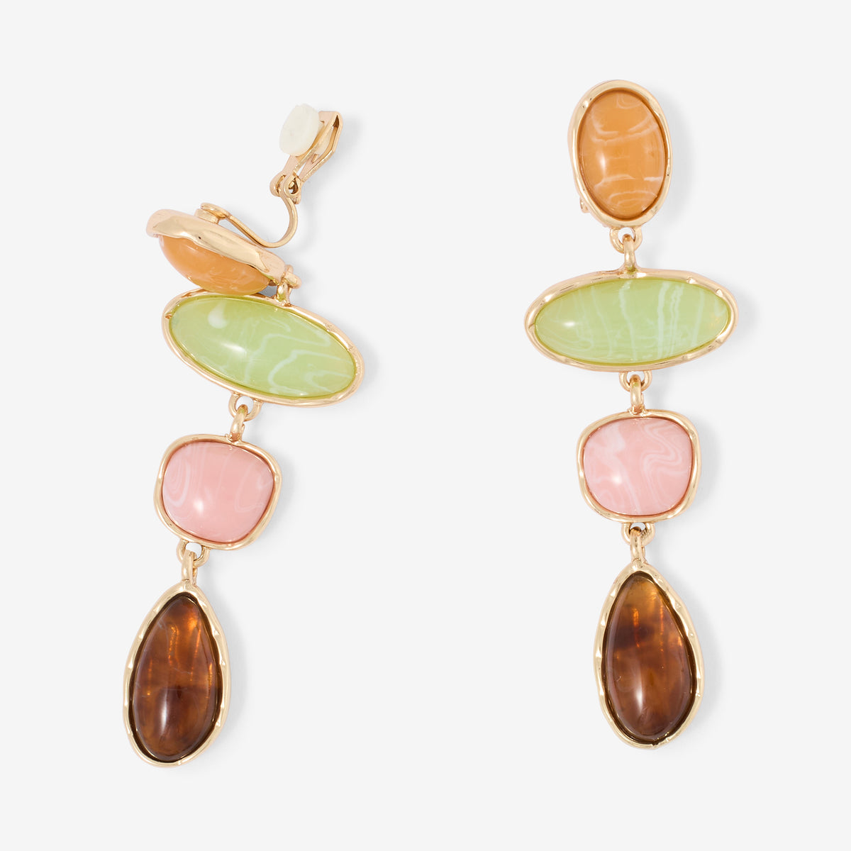 Longues boucles d'oreilles clips - pierres multicolores