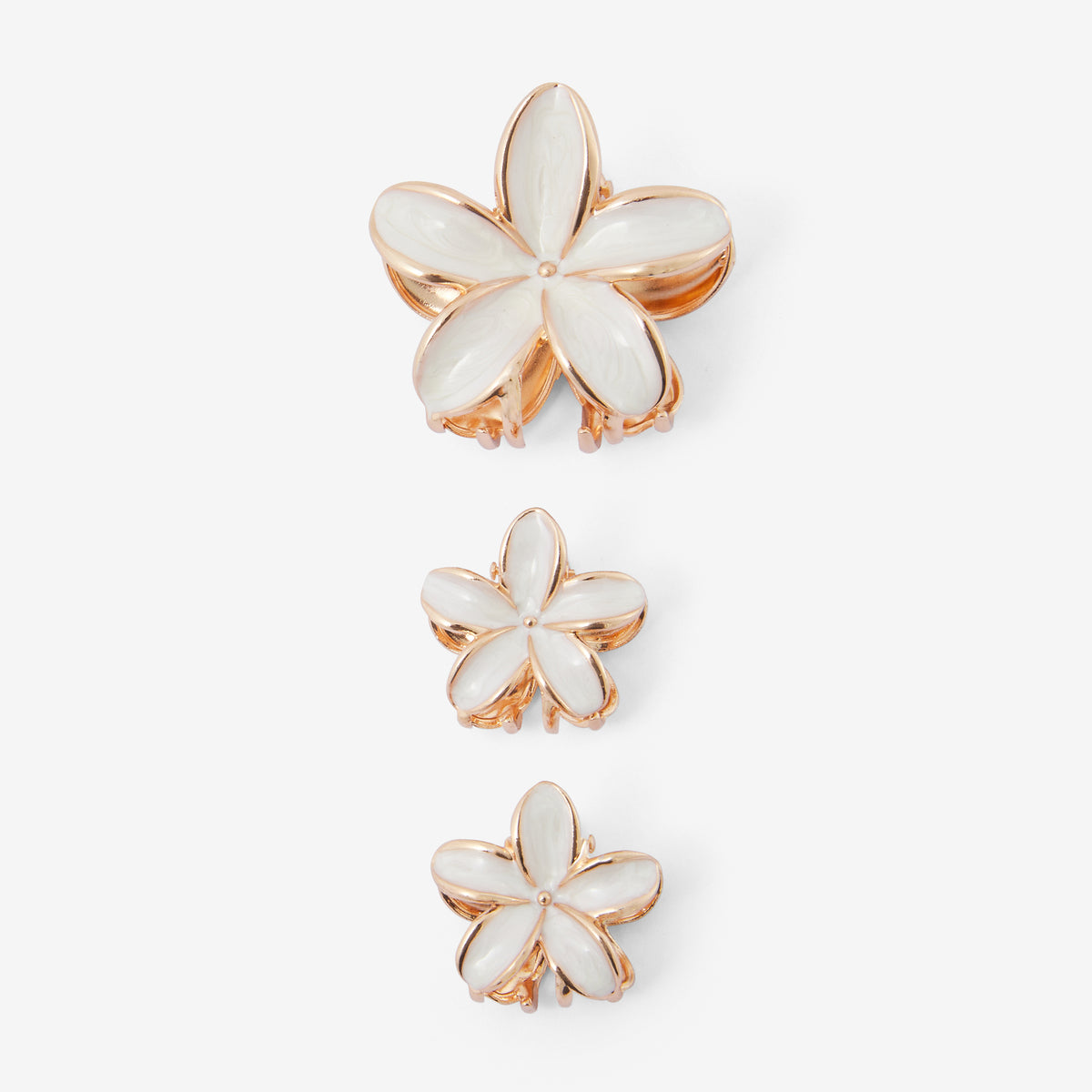 Set de 3 pinces à cheveux fleurs blanches et dorées