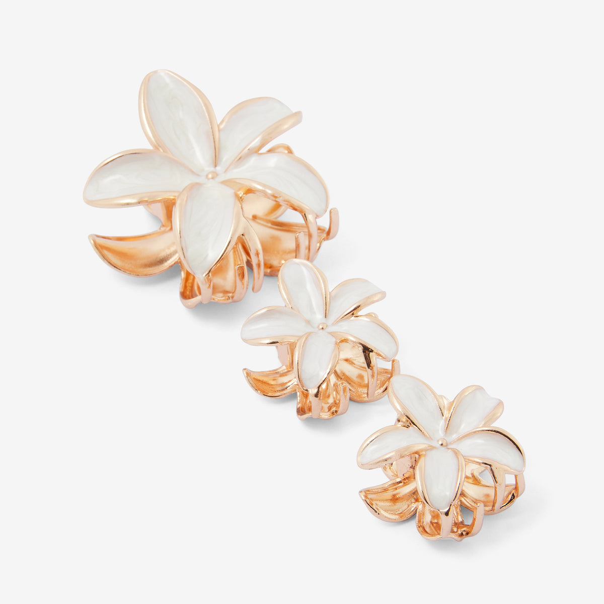 Set de 3 pinces à cheveux fleurs blanches et dorées