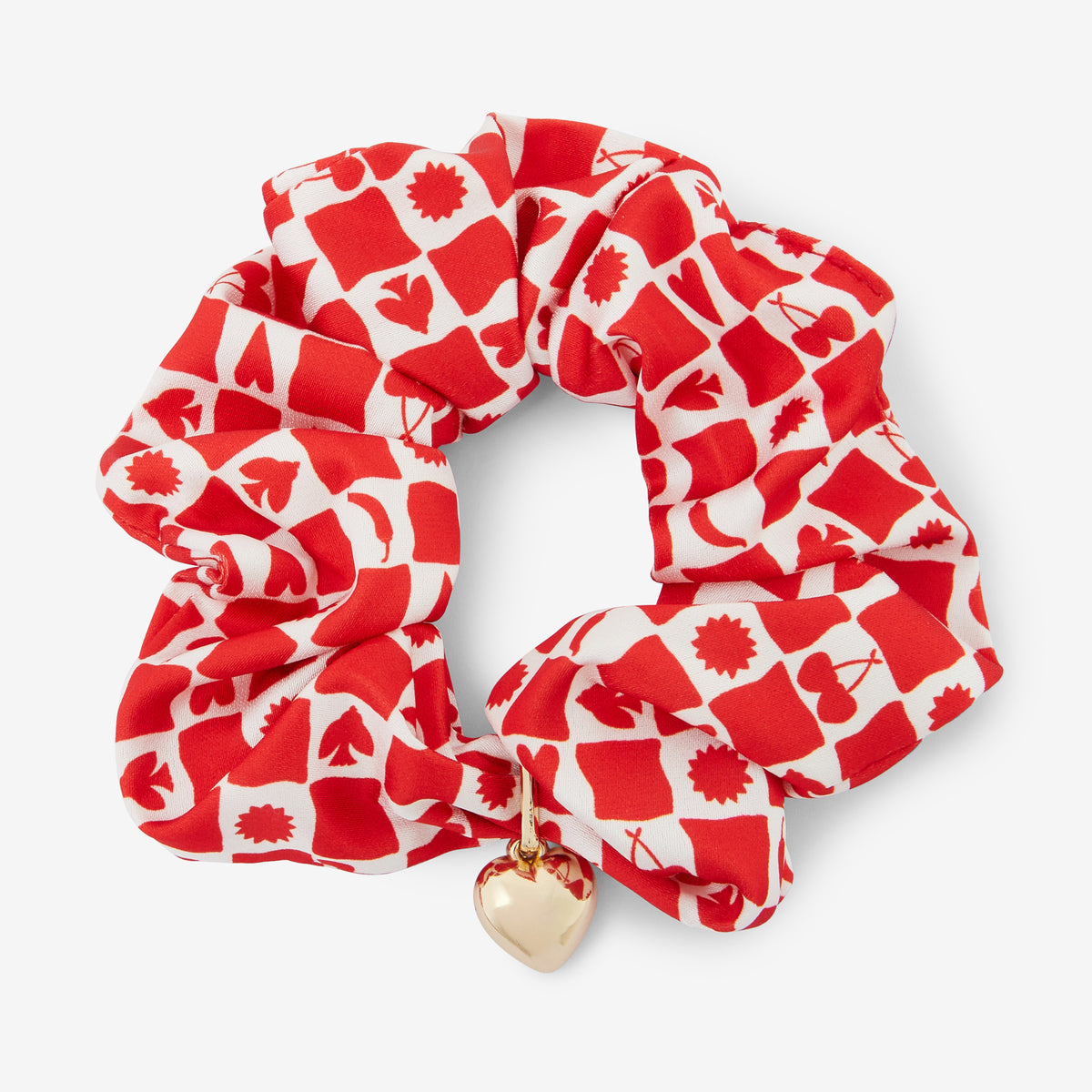 Chouchou à carreaux rouge et blanc pendentif cœur