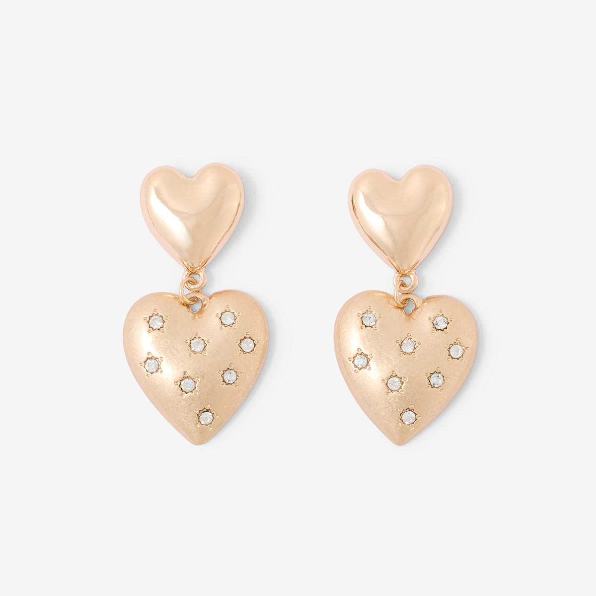 Boucles d’oreilles double cœurs dorés et strassés