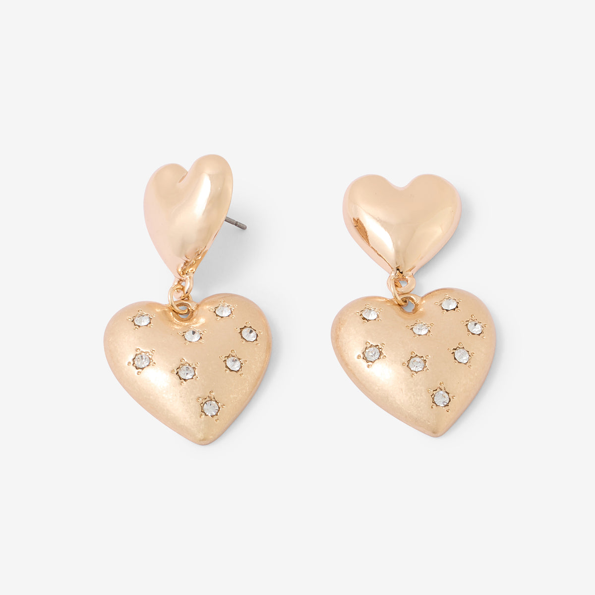 Boucles d’oreilles double cœurs dorés et strassés