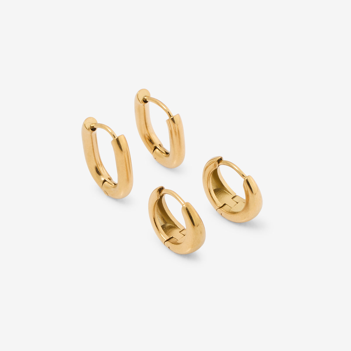 Set de 2 petites créoles rondes et rectangulaires en acier inoxydable