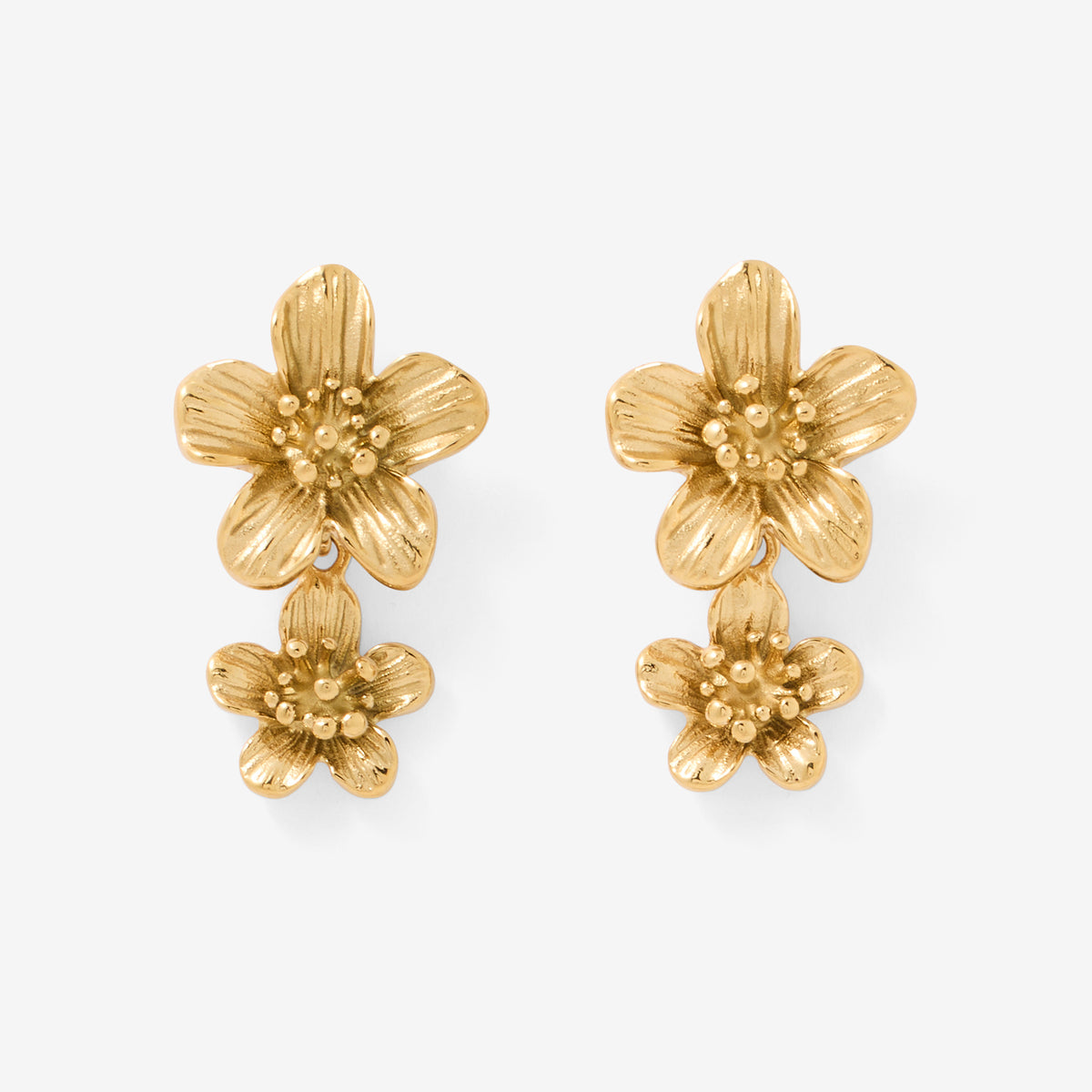 Boucles d'oreilles double fleur en acier inoxydable