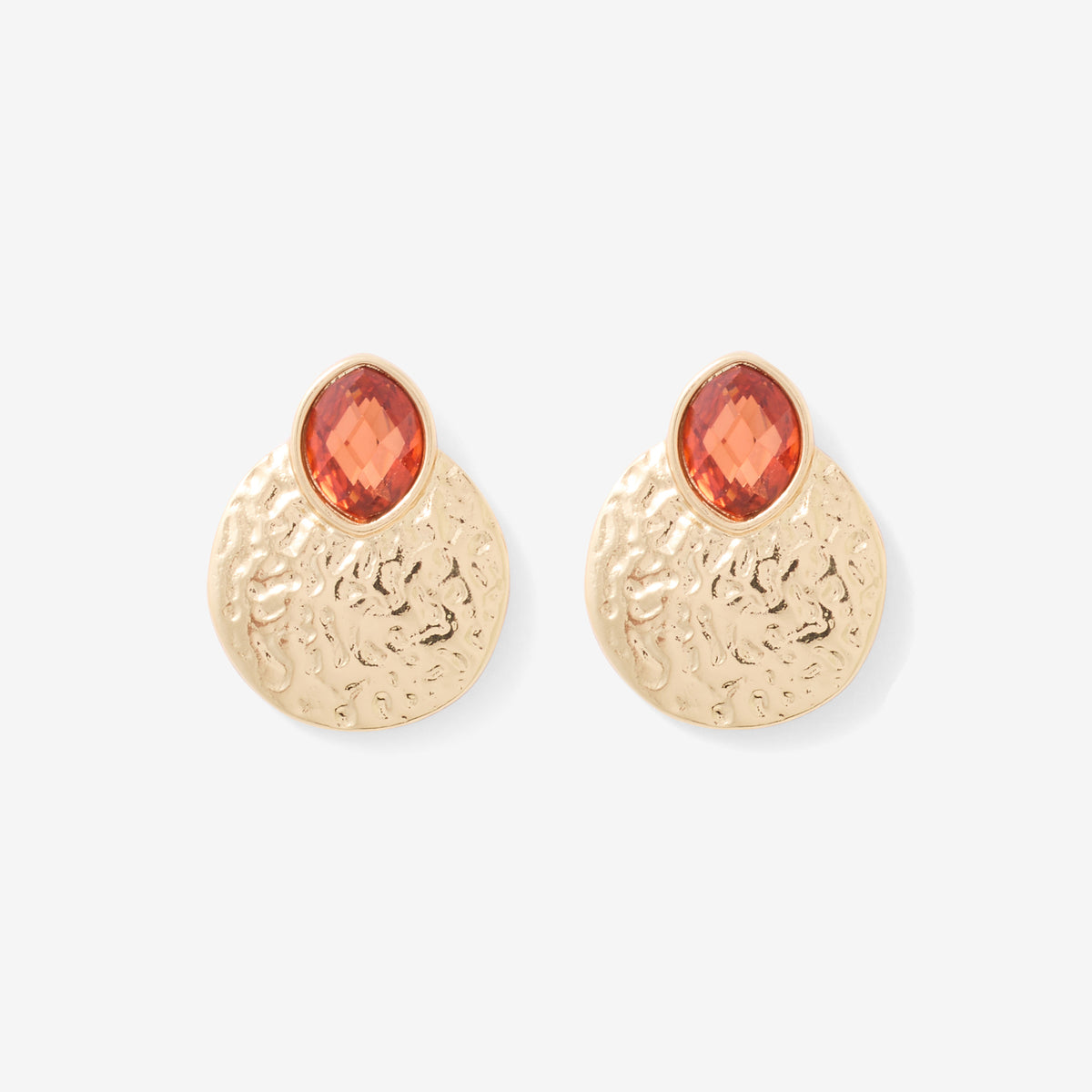 Petites boucles d'oreilles martelées avec pierre facettée