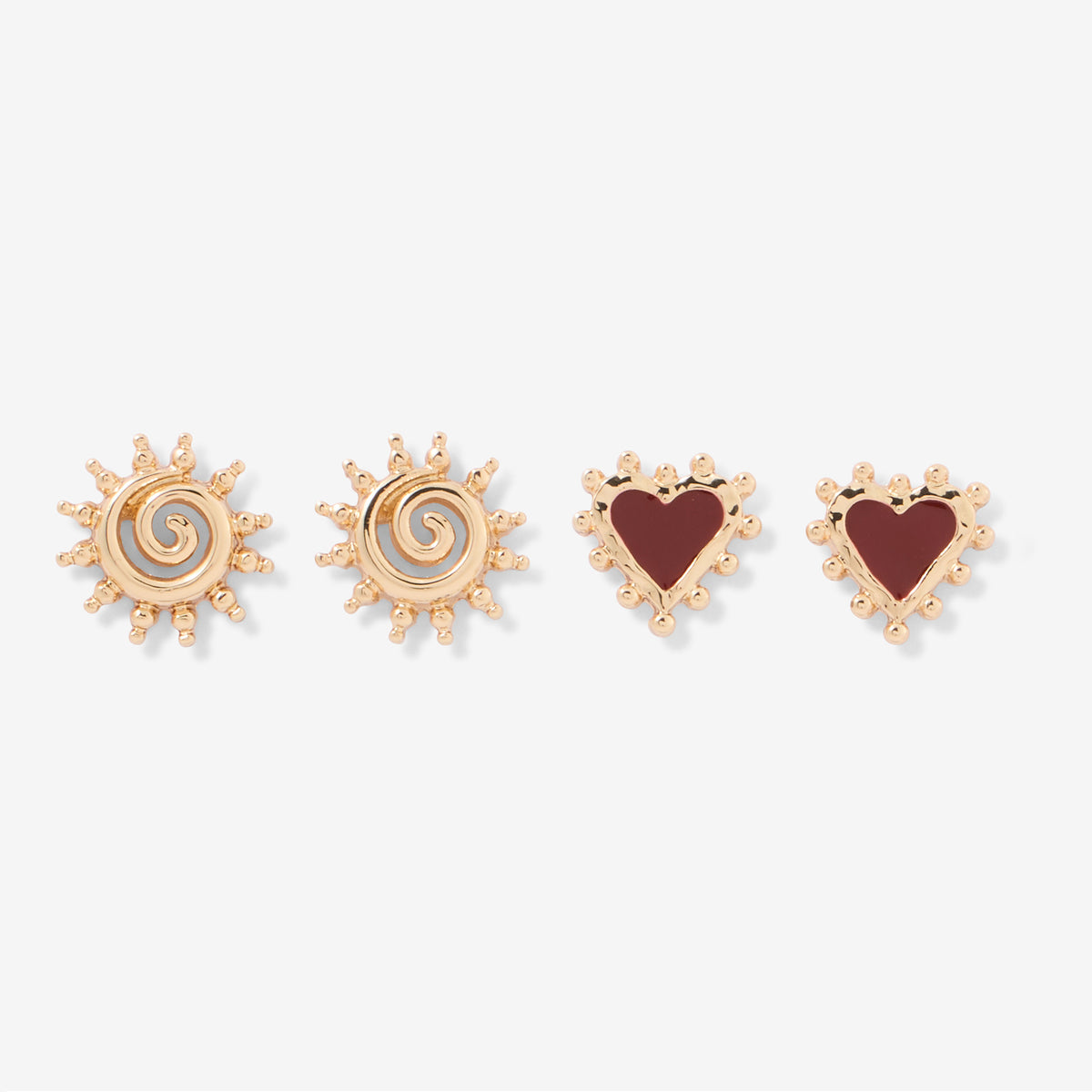 Set de 2 paires de boucles d'oreilles cœurs et soleil