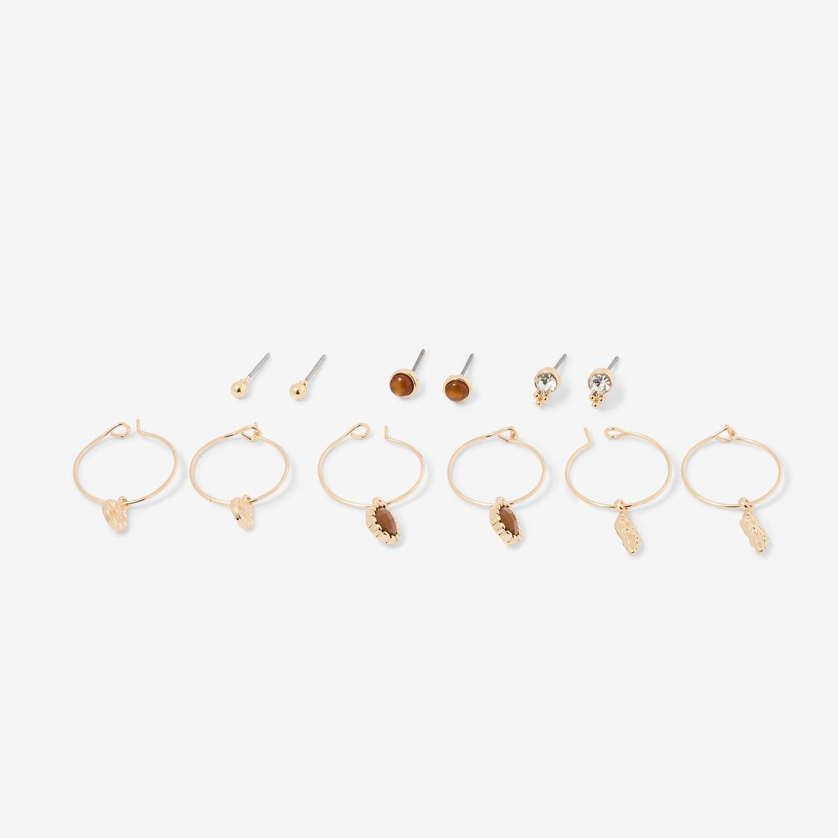 Set x6 paires boucles d'oreilles : puces et créoles à pendentifs