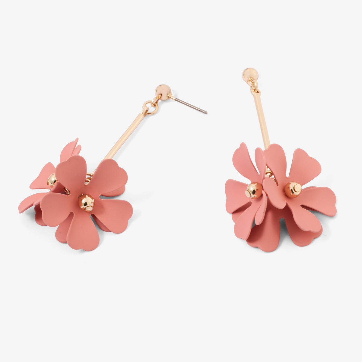 Boucles d'oreilles pendantes fleurs roses