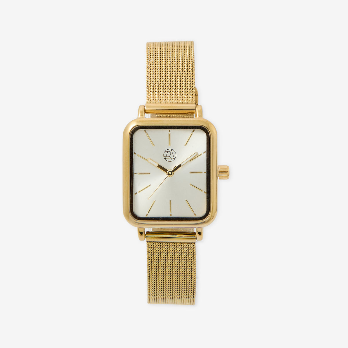 Montre cadran rectangle blanc bracelet maille dorée