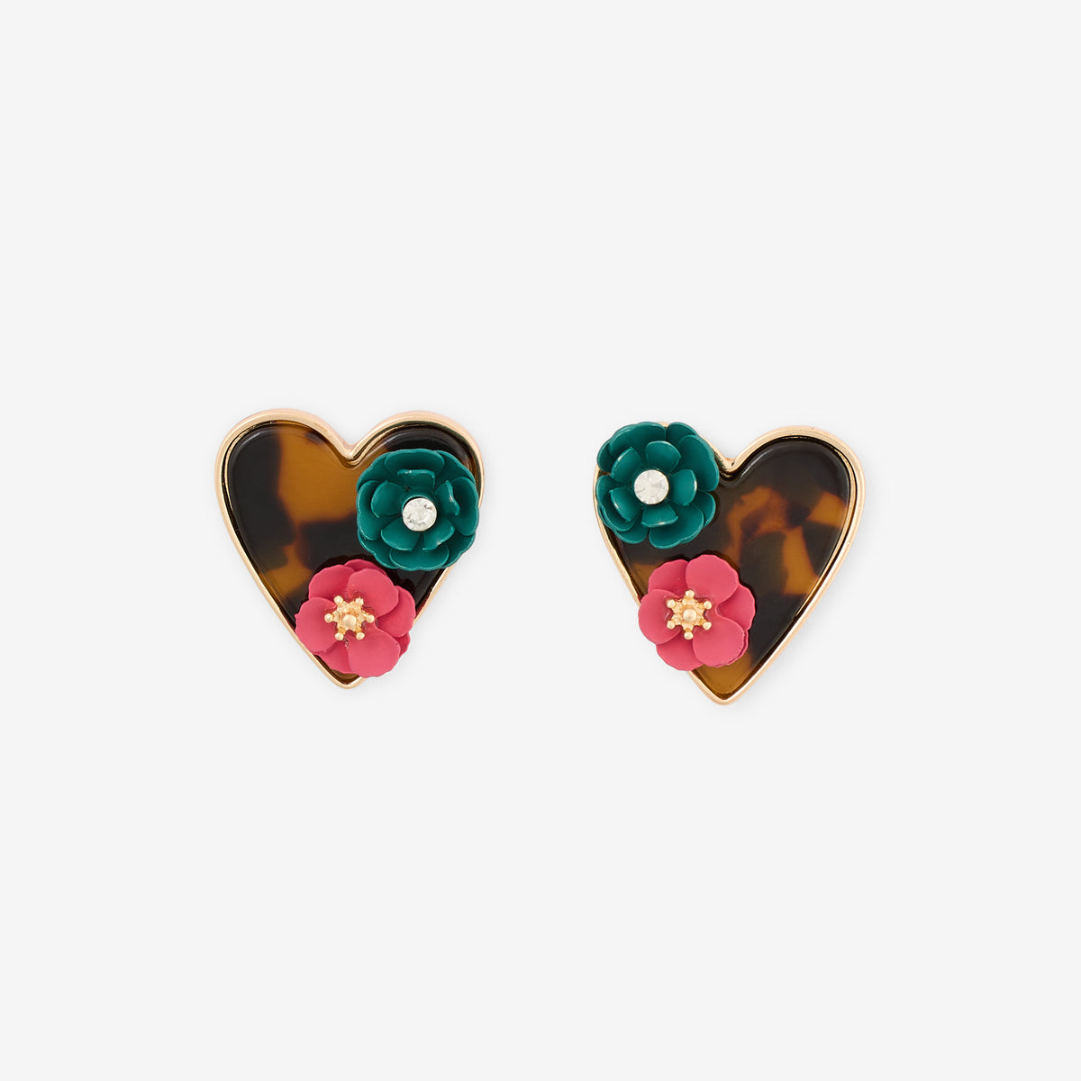 Boucles d'oreilles cœur en résine avec fleur