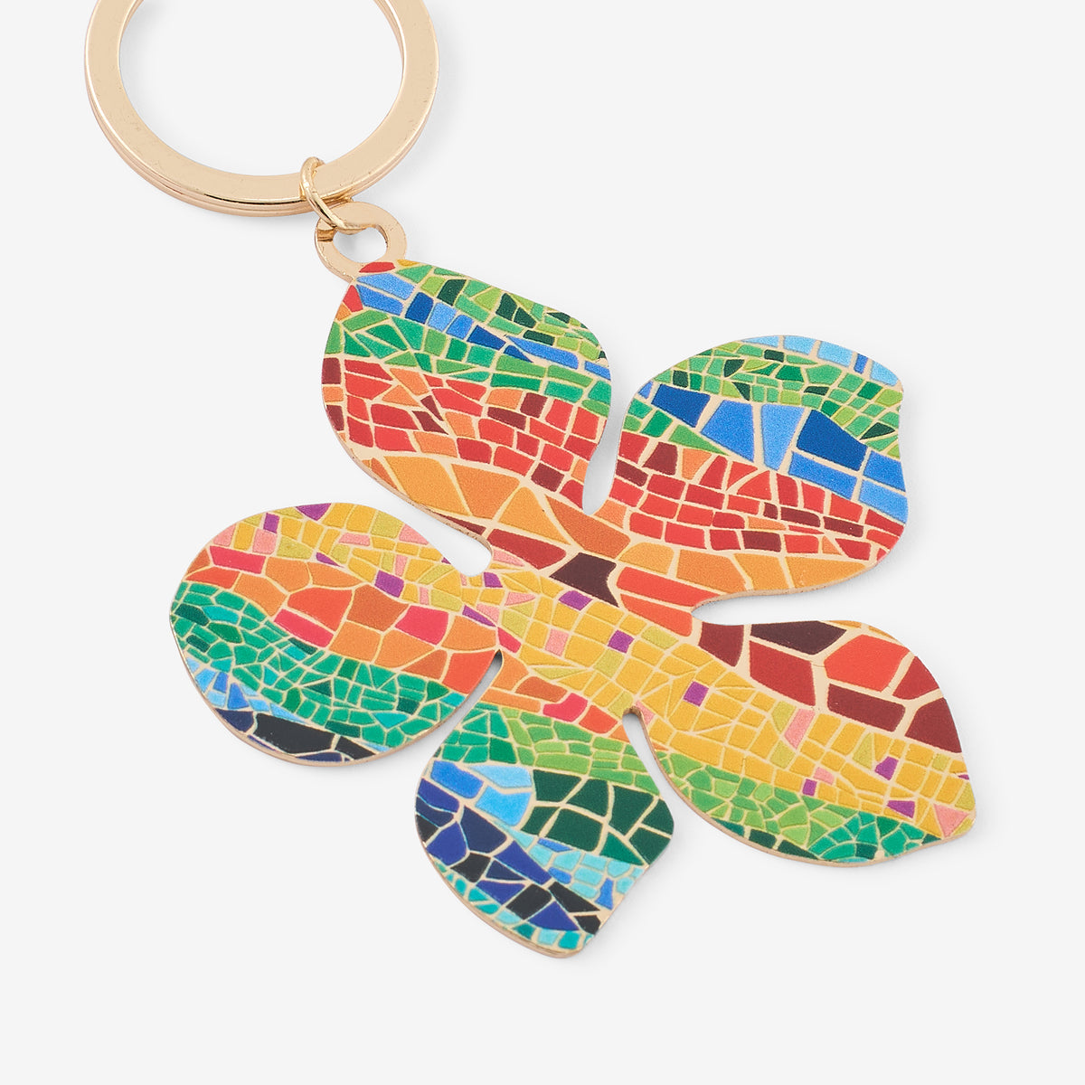 Porte-clés fleur imprimée mosaïque multicolore