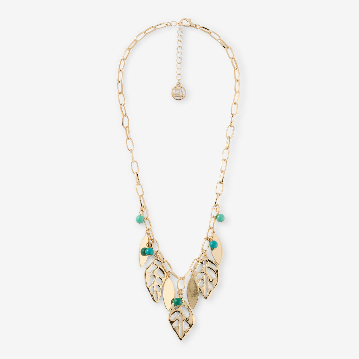 Collier grandes feuilles dorées