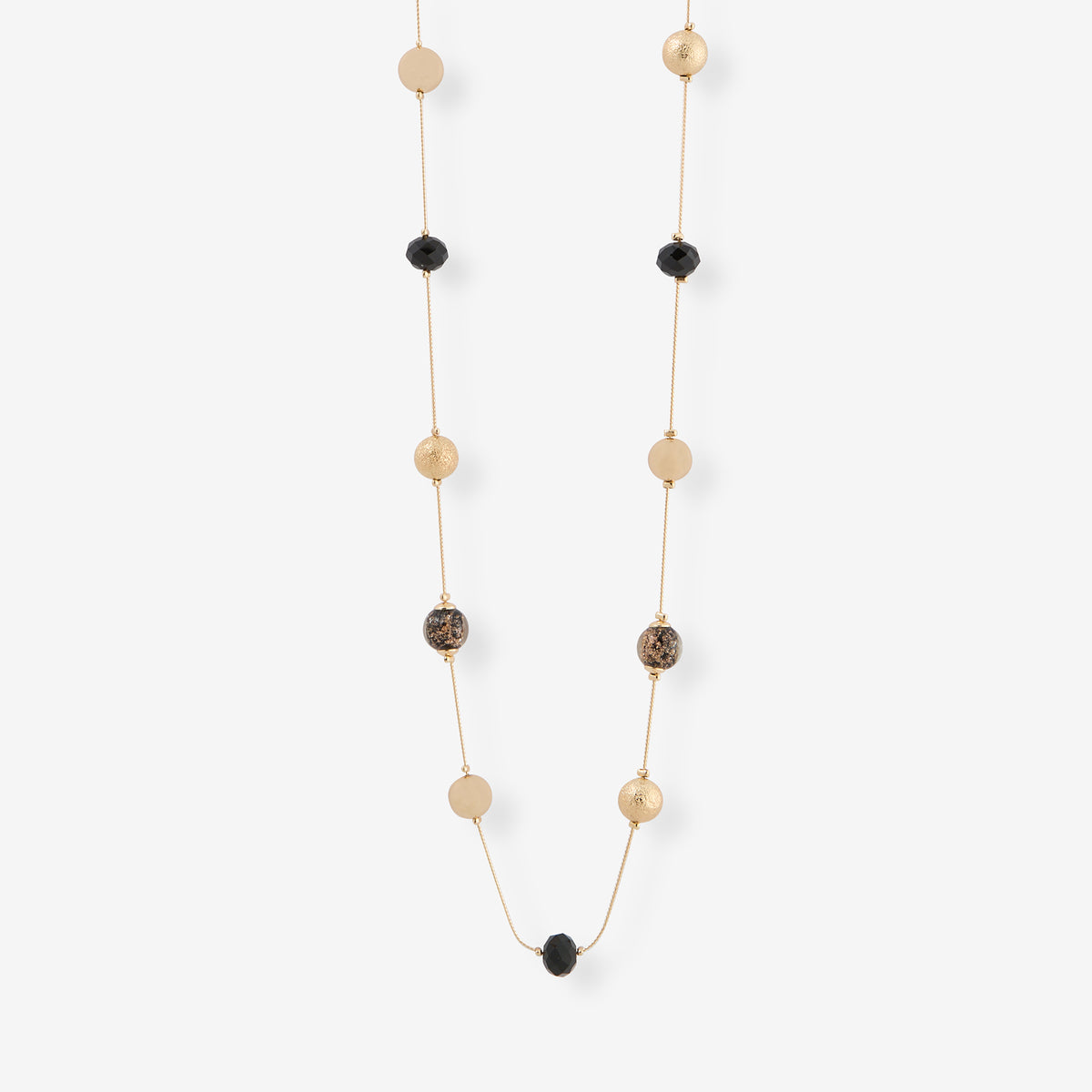 Sautoir perles assorties noir et doré